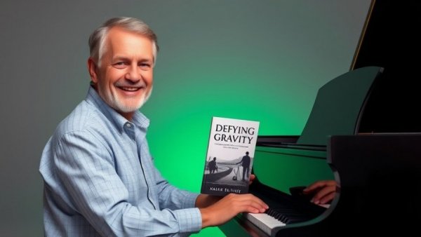 Cover of biography 'Defying Gravity', featuring a mature man at a piano.