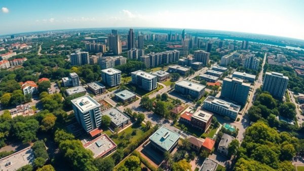 San Antonio business news: Aerial view of urban development and cityscape.