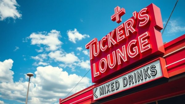 Vintage neon sign 'Tucker's Lounge' in San Antonio dining scene.