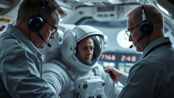 Astronaut in spacesuit being assisted inside spacecraft, August 2019.
