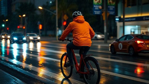 Cyclist braves heavy rain in Southern California flood.