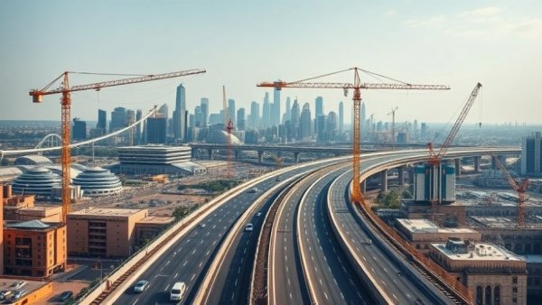 San Antonio traffic news: Highway construction with cranes and city view.