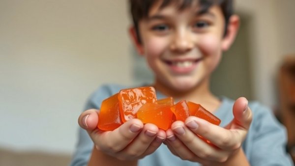Vibrant orange Jell-O cubes in a glass bowl embraced by hands, symbolizing Jell-O salad revival.