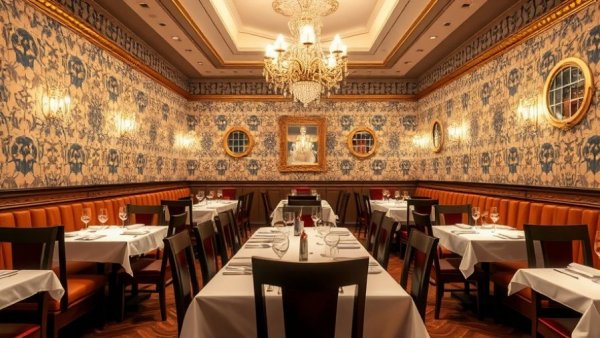 Elegant dining room setup for brunch at Restaurant Beatrice.