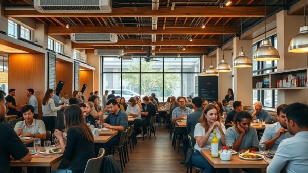 Diners enjoy meals in a modern restaurant - world's greatest places 2023.