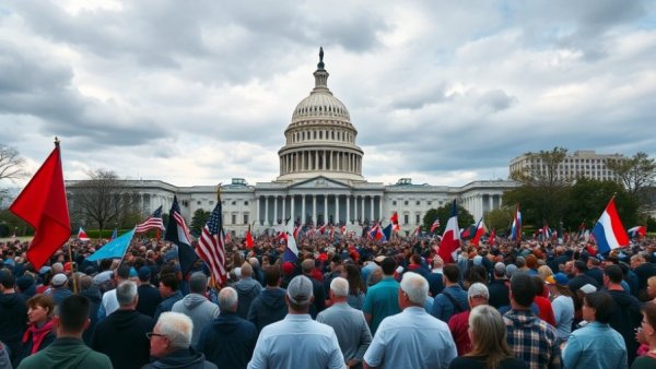 Crowd in front of US Capitol on January 6, cloudy skies above.