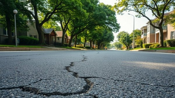 Westchase District road showing need for reconstruction with cracked asphalt.