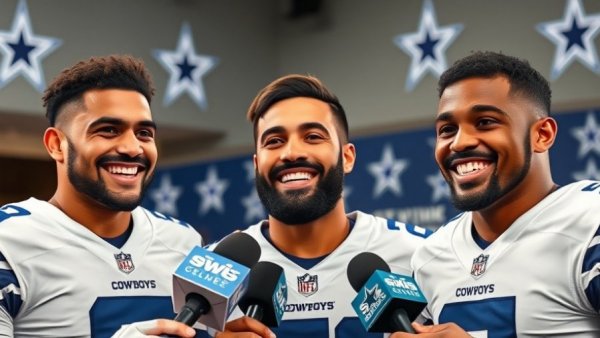 Dallas Cowboys players in interviews during Monday Night Football event.