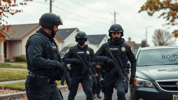 U.S. Border Patrol officers conducting an operation on a suburban street.