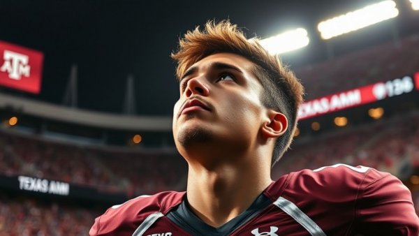 Texas A&M football player with a determined look, highlighting the team's epic comeback.