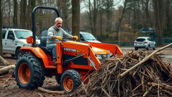 Big Sandy Creek cleanup: man on tractor removing debris