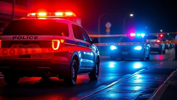 Police vehicle and tape mark incident scene at night for San Antonio pedestrian safety.