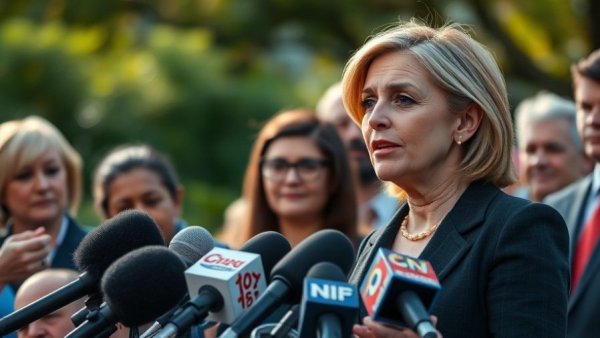 Woman speaking to reporters at a press event, Marjorie Taylor Greene Epstein files