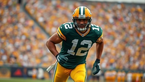 Jordan Love in action during a Packers game, running on field.