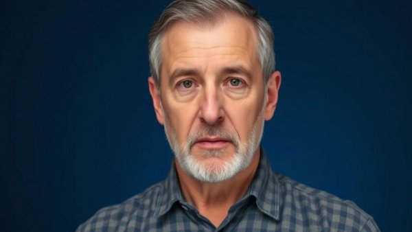 Middle-aged man explaining worst foods for your skin, dark background.