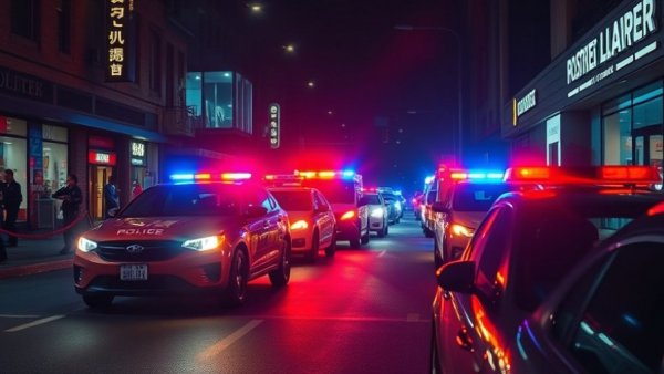 San Antonio nighttime street scene with police activity.