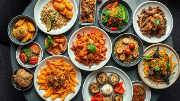 Colorful San Antonio dining scene with diverse dishes.