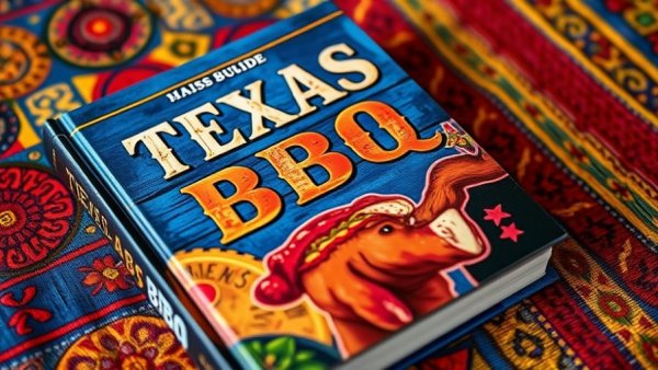 Texas BBQ guidebook on colorful woven fabric