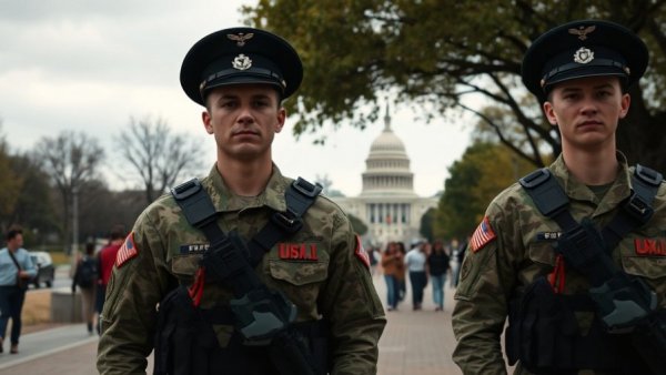 Soldiers near US Capitol increase security amid crime rates in USA.