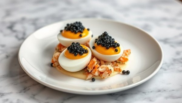 Elegant Eggs Drumkilbo dish with vibrant caviar and lobster.