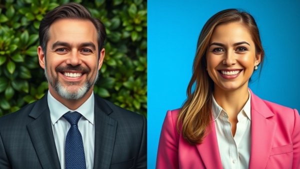 Portraits related to Texas elections 2025, man and woman smiling.