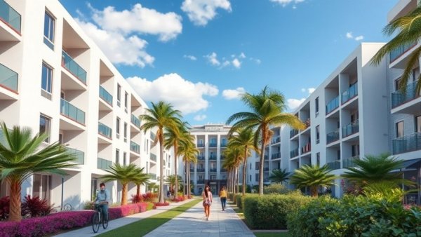 Modern new apartments near Baybrook Mall with palm trees.