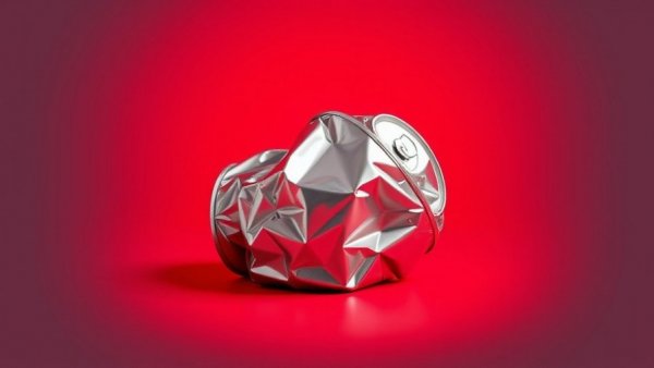 Crumpled can on red background highlighting diet soda and health implications.