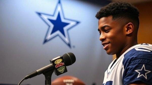 Emotional victory Dallas Cowboys tribute: Young athlete's grateful expression during interview.