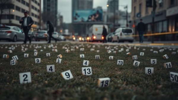 Crime scene with evidence markers related to Gun Violence Airtex Shooting.