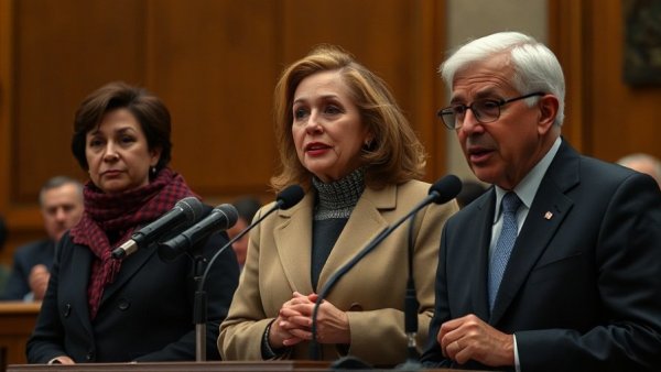 Individuals speaking at event about Epstein files release.