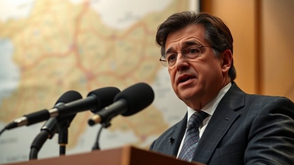 Mayor addresses media on UPS Airlines plane crash investigation with map backdrop