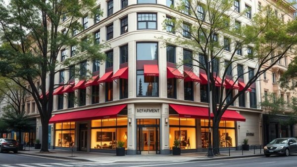 Neiman Marcus Dallas flagship store exterior with red awnings.