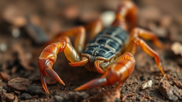 Close-up of a scorpion's stinger in natural habitat, macro shot.