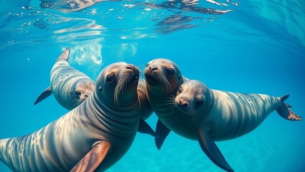 Hawaiian monk seals swimming underwater, showcasing unique language.