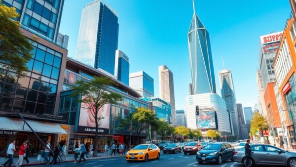 Modern cityscape showcasing Fields West with vibrant street life.