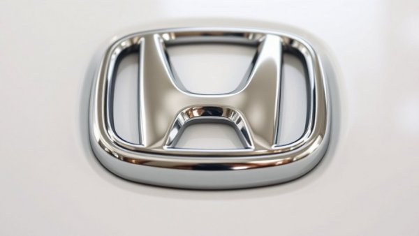 Close-up Honda emblem reflecting surroundings, highlighting recent recall.
