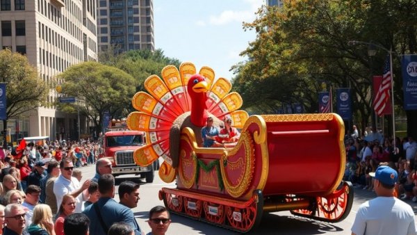 Houston Thanksgiving Parade 2025 with vibrant floats and festive crowds.