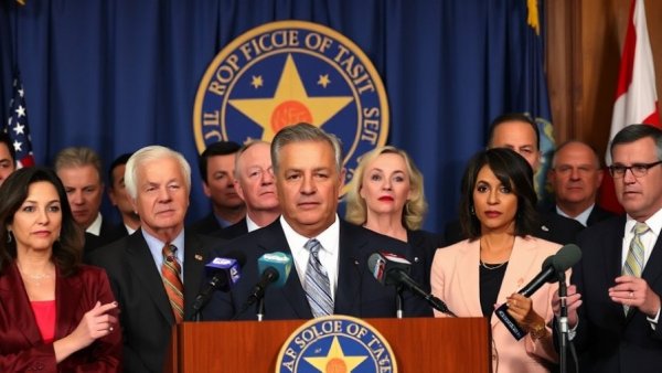 Officials discuss Texas redistricting ruling at press conference.