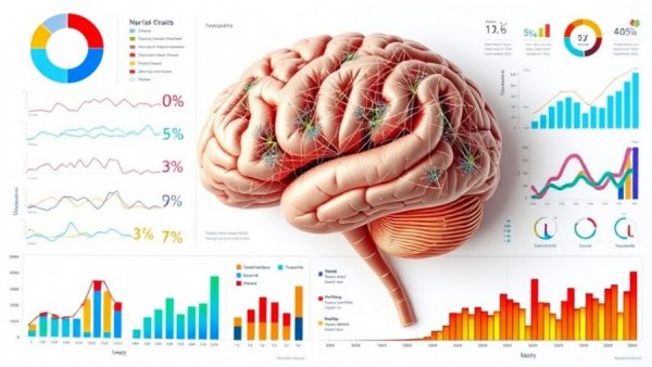 Infographic analyzing youth mental health conditions with brain maps and graphs.