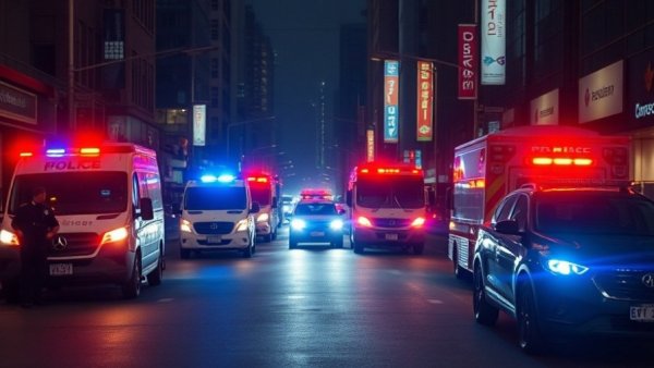 San Antonio immigration arrests scene with police vehicles at night.