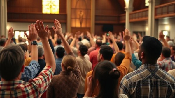 Congregation gathered in church during service.