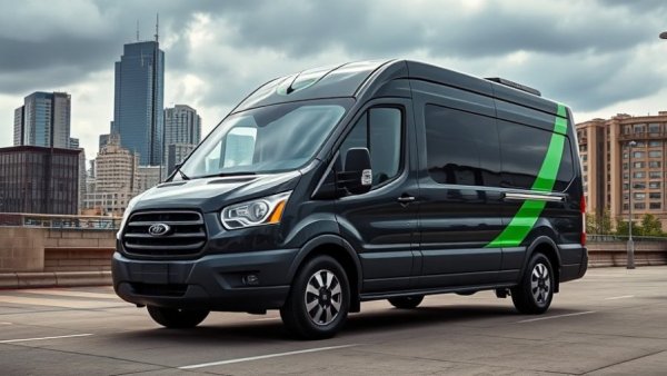 Modern luxury commuter van service San Antonio, urban setting.