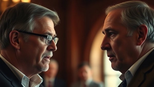 Two men discussing the cost of living crisis in the United States, inside setting.