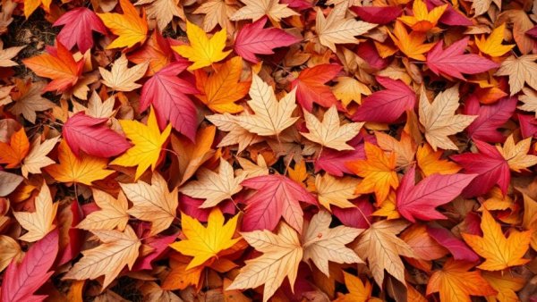 Colorful autumn leaves in a pile for composting.