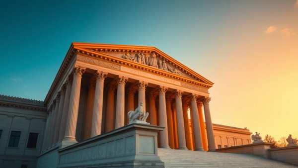 Sunset view of Supreme Court building highlighting columns, related to Texas redistricting.