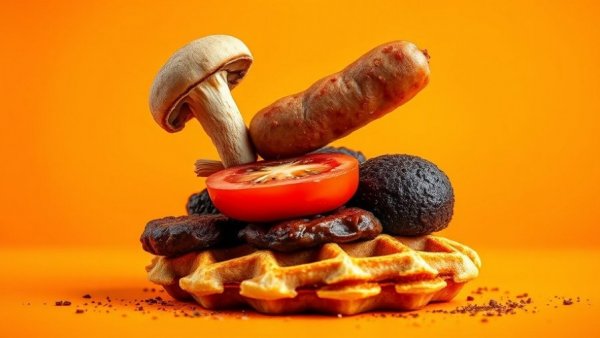 Artistic food arrangement illustrating meal sequencing and blood sugar control in vibrant colors.