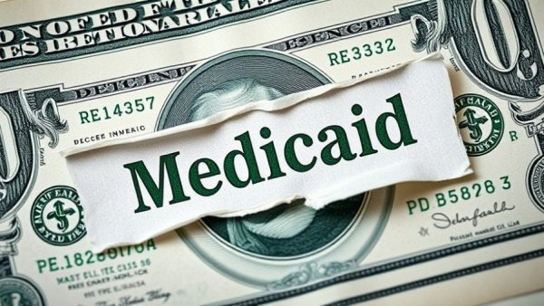 Symbolic image of Medicaid cuts represented by a torn dollar bill.