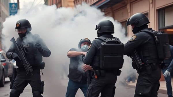 Immigration agents use of force scenario in urban setting.