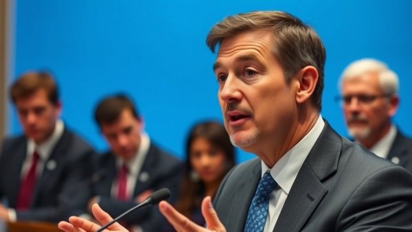 Middle-aged man discussing streamline broadband expansion at a meeting.