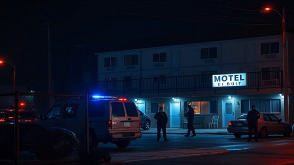San Antonio SWAT raid at a motel during nighttime with vehicle and officers.